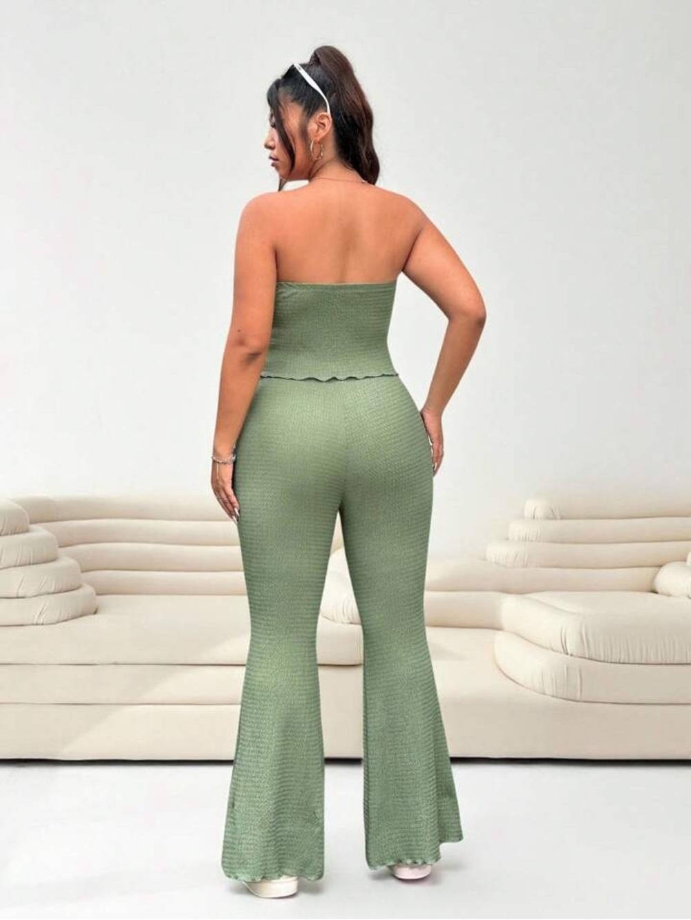 Strapless Ruched set - Sage Green - Picture 2 of 3